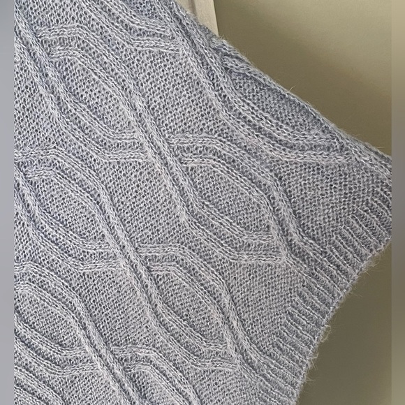 Cadenza Italy Mohair Blend Asymmetric Turtleneck Poncho Dusty Blue Cable Knit - Picture 6 of 12